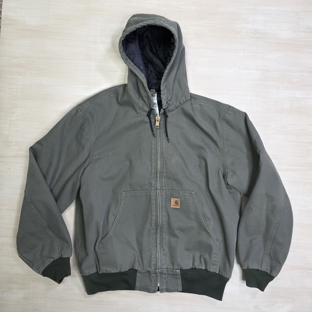 Carhartt Duck Canvas Quilt Lined Hooded Jacket Men's Size Large J280 MOS CLEAN